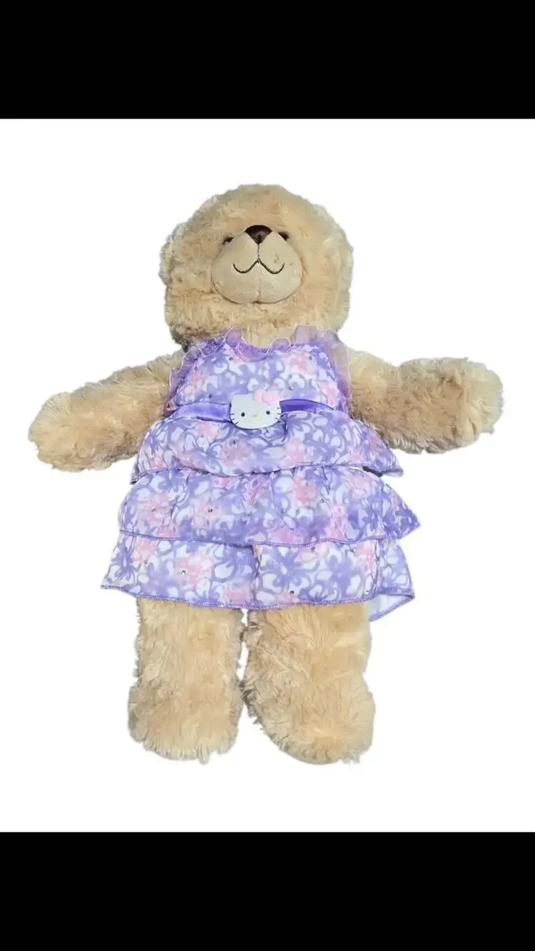 Build-A-Bear Workshop Classic Tan Teddy Bear Wearing Hello Kitty Purple Floral P